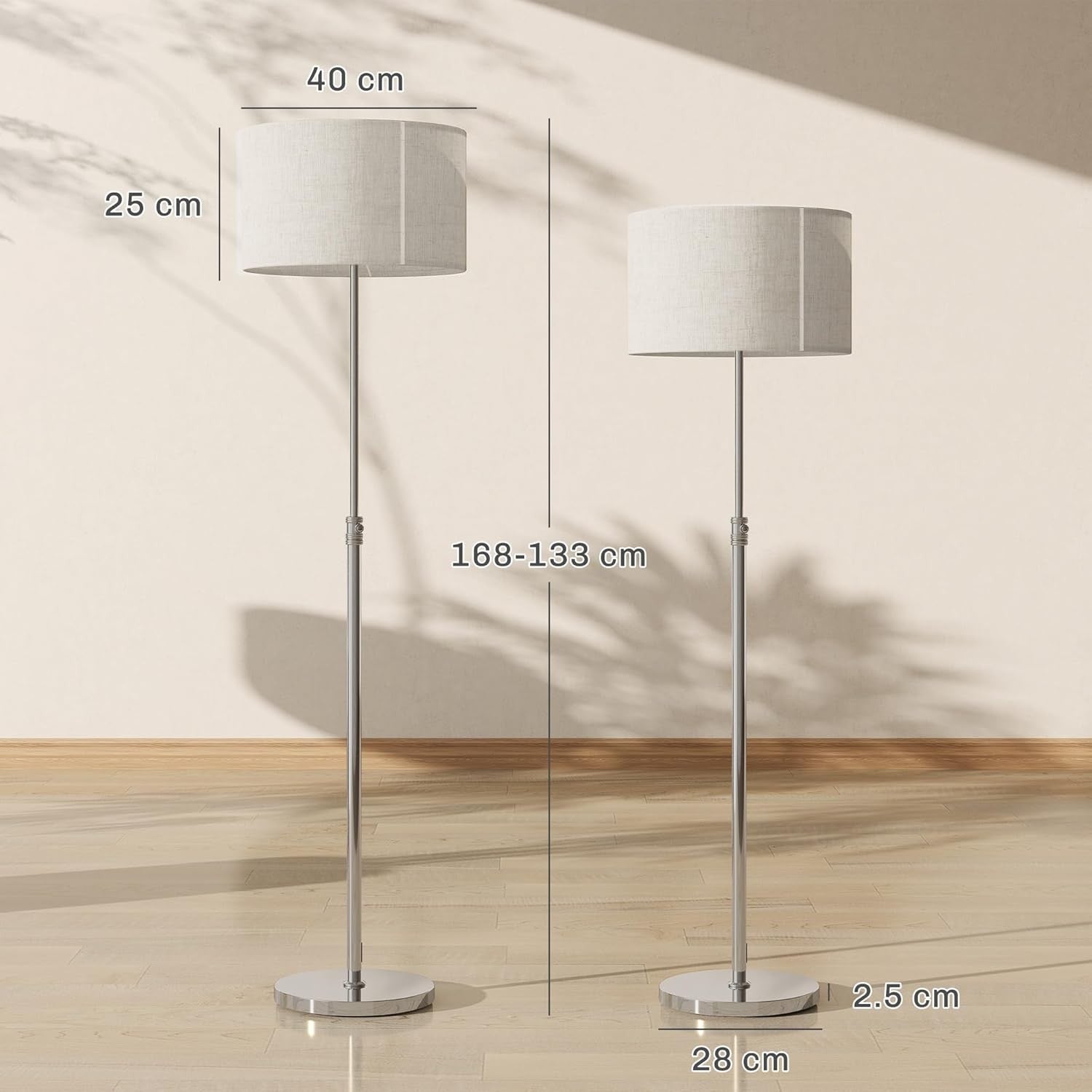 Dimmable Floor Lamp with Remote Height Adjustable Linen Shade Standing Light