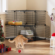 2 Tier Cat Cage Indoor Outdoor Playpen with Ladder & Doors | Metal Pet Enclosure