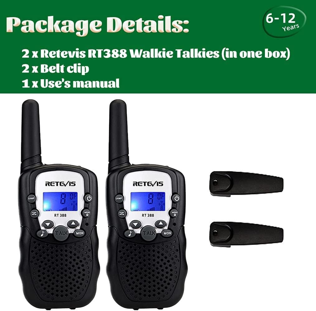 Kids Walkie Talkies Long Range VOX Flashlight Toy Gift 1 Pair Black