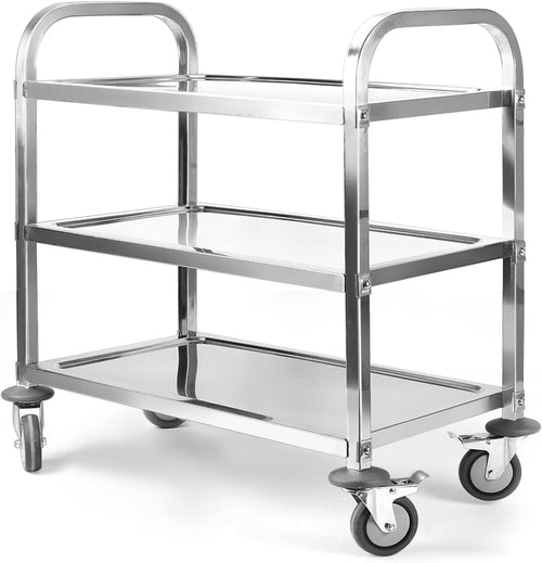 Stainless Steel Catering Trolley 3 Tier Utility Cart Locking Wheels