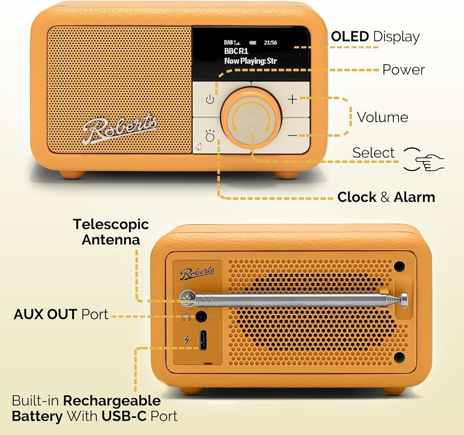 Portable FM DAB/DAB+ Digital Radio Bluetooth Speaker Yellow
