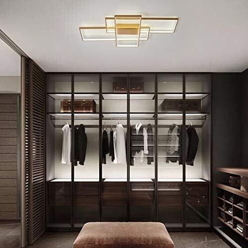 Gold LED Ceiling Light 3 Square Dimmable 50W Remote Control Modern Fixture