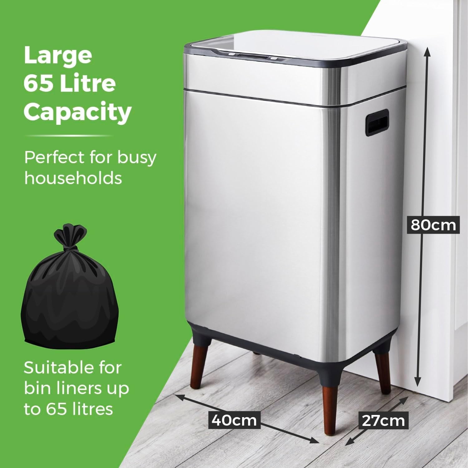65L Touchless Kitchen Bin | Automatic Sensor Trash Can Stainless Steel