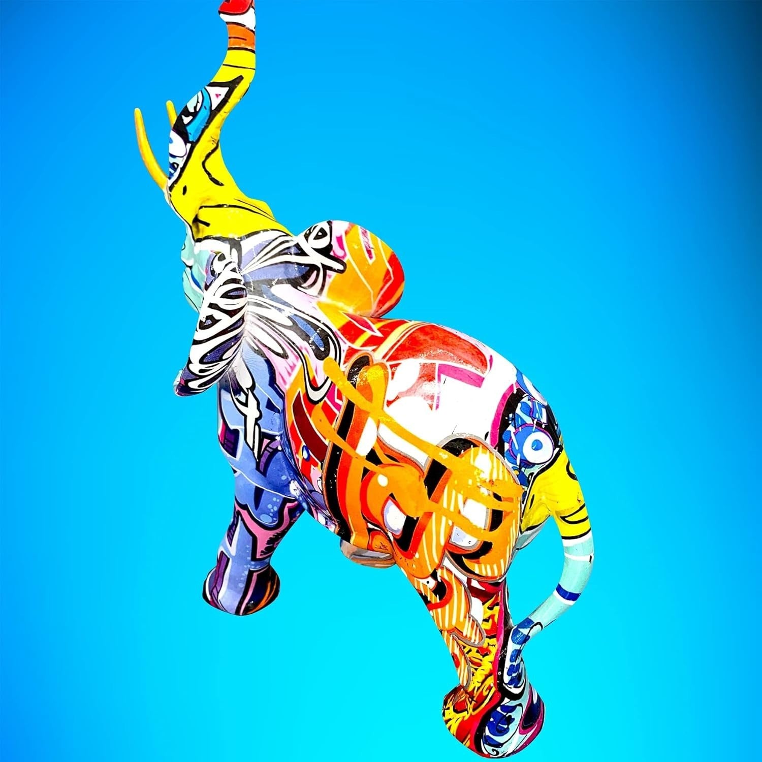 Large Graffiti Elephant Ornament Modern Resin Sculpture Colourful Home Decor