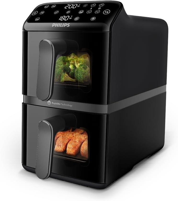 10L Dual Basket Air Fryer Stacked Sync Finish RapidAir Easy View Window