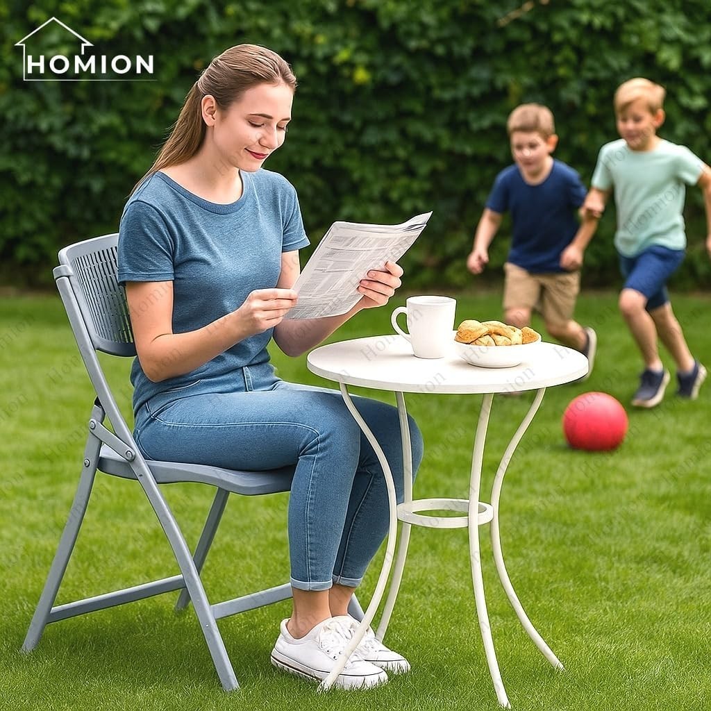 Folding Garden Chair Lightweight Plastic Rattan Effect Patio Balcony Grey