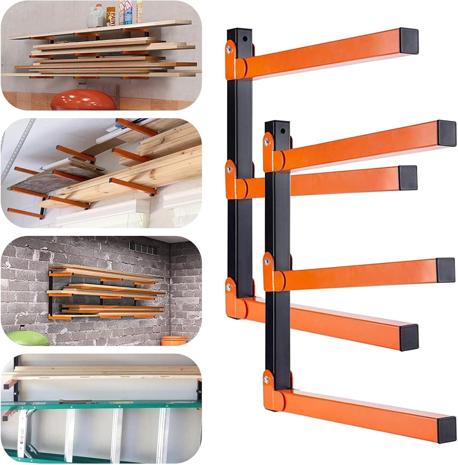 Wall-Mount 3-Level Lumber Rack Orange 44D x 17W x 6.7H cm