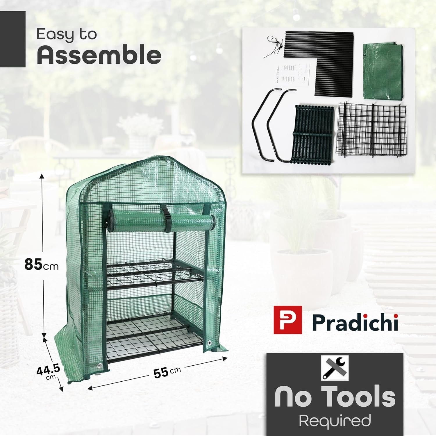 2 Tier Mini Greenhouse Shelves, PE Cover, Roll-Up Door, 55x45x85cm