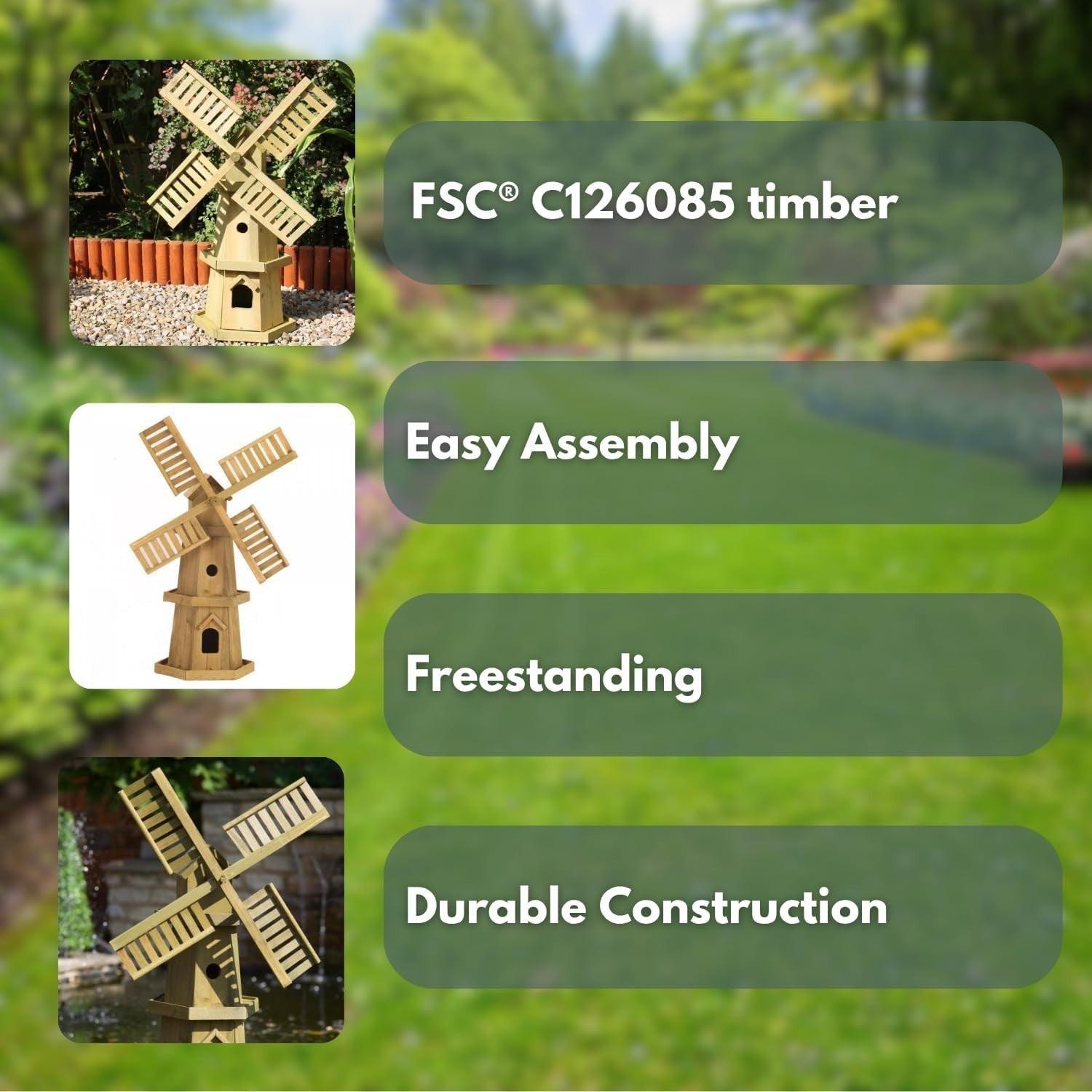 Extra Large Wooden Windmill – Garden Ornament Beige Pine Wood Easy Assembly