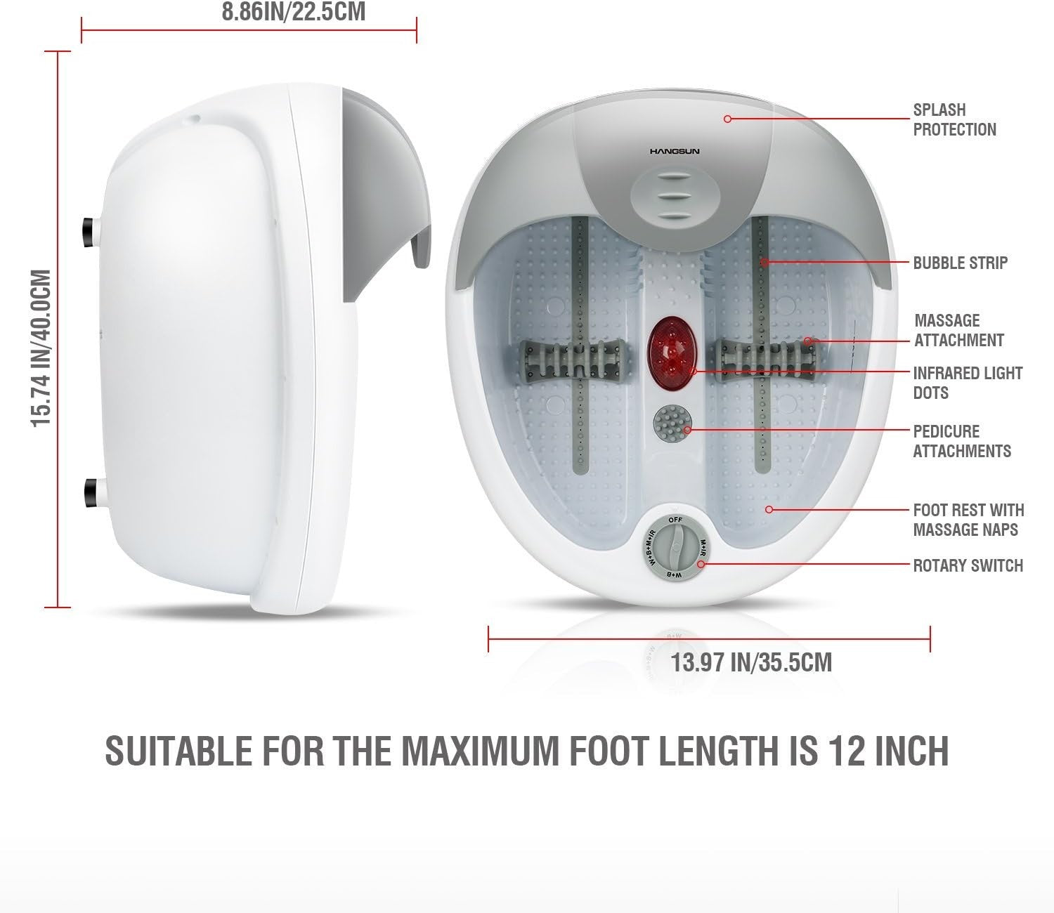 Hangsun Foot Spa Bath Massager Bubble Vibration Infrared Heat Rollers Home