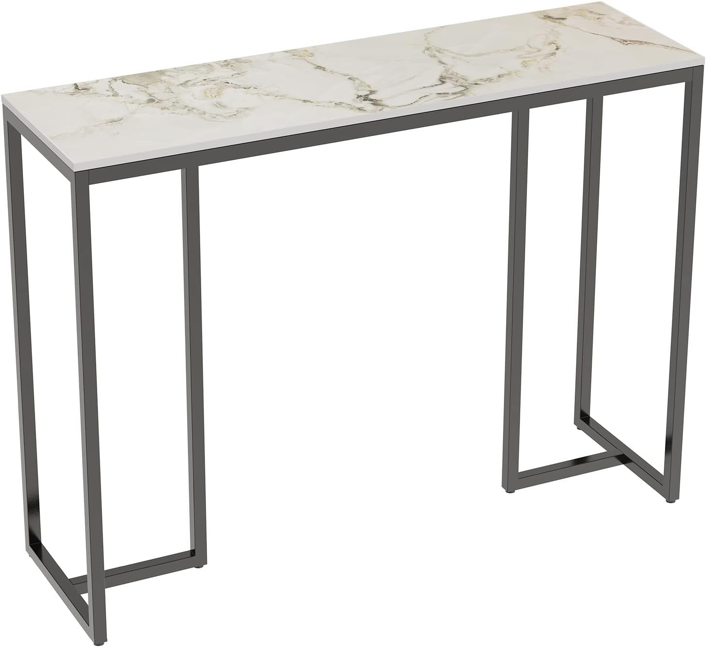 Slim Marble Console Table White Gold 100cm Entryway Desk Metal Legs Modern