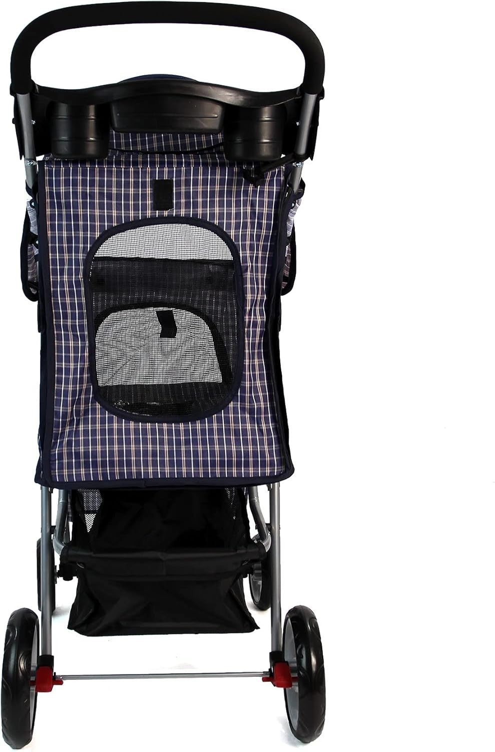 Pet Travel Stroller Dog Cat Pushchair Foldable Swivel Wheels 15kg Blue Tartan