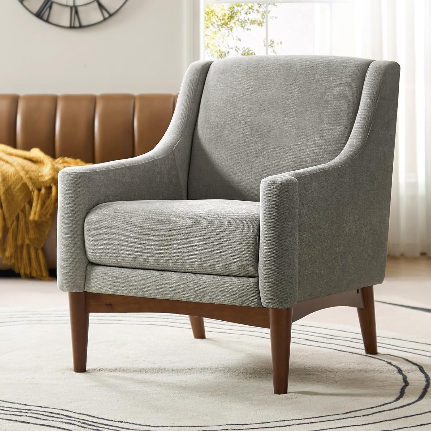 Set of 2 Grey Fabric Accent Chairs Upholstered Armchairs for Living Room.