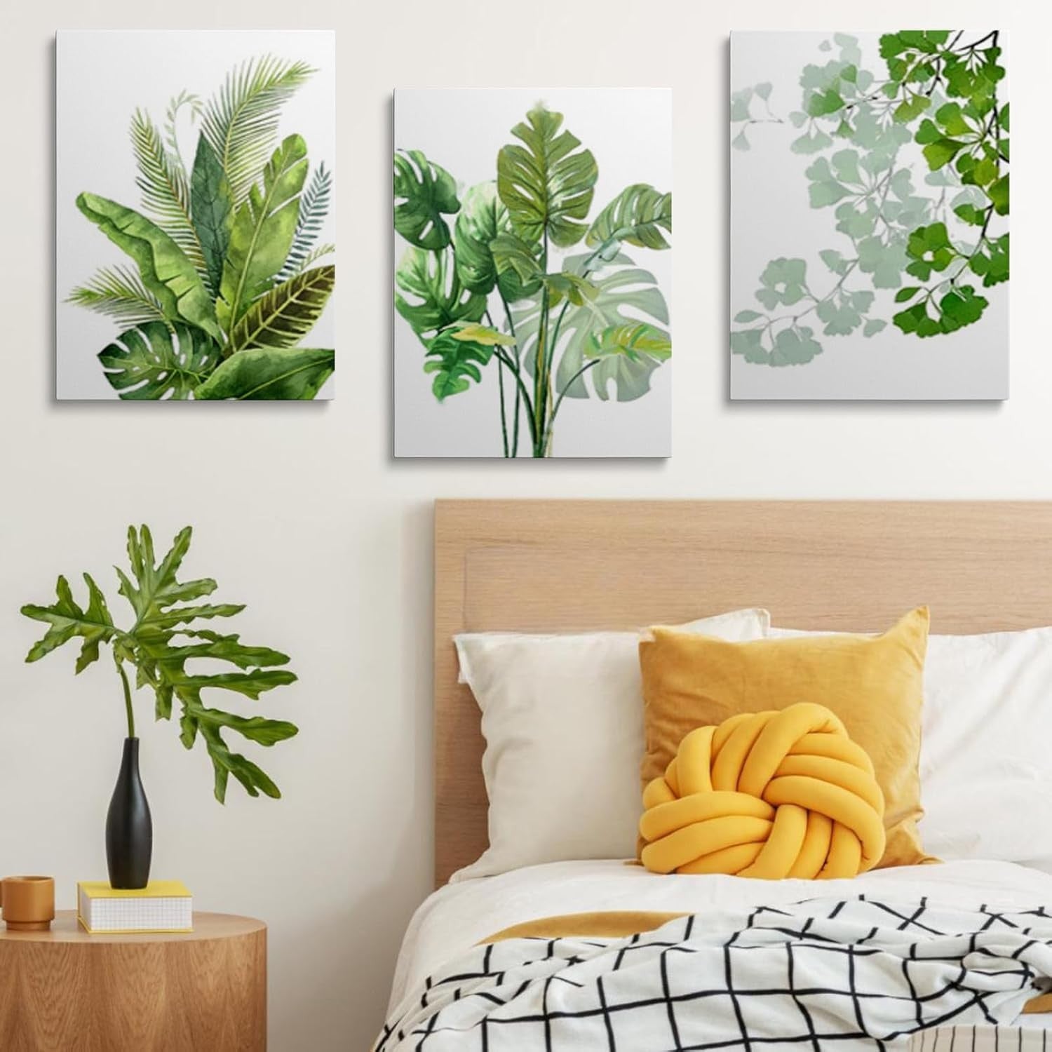 Green Botanical Wall Art Set 3 Framed Canvas 12x16in
