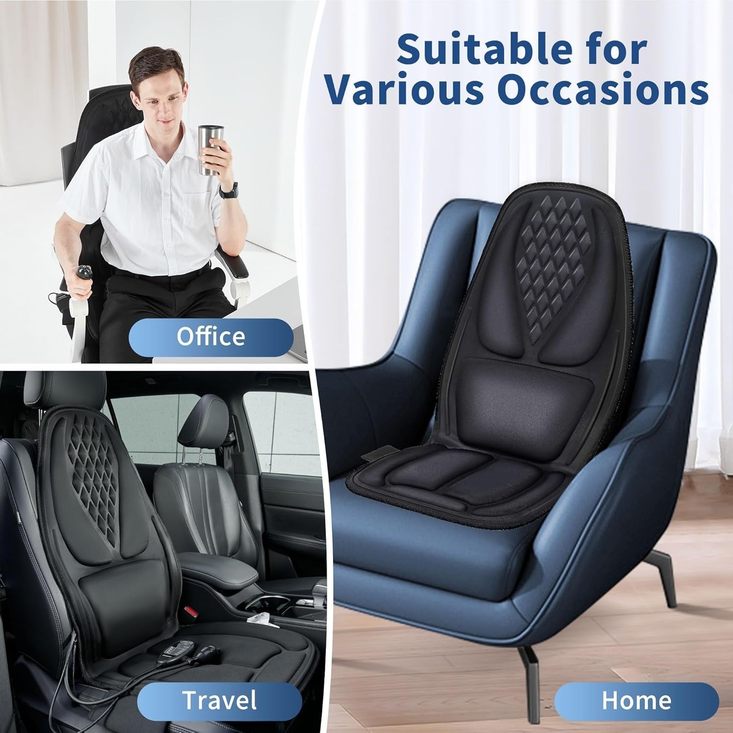 Back Massage Chair Pad Heat 3D Lumbar Support 10 Motor Cushion Pain Relief