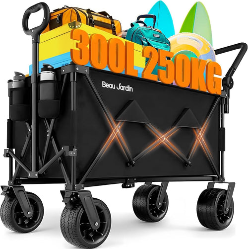 XXL 300L Heavy Duty Folding Wagon 230kg All-Terrain Cart w/ Big Wheels & Brakes