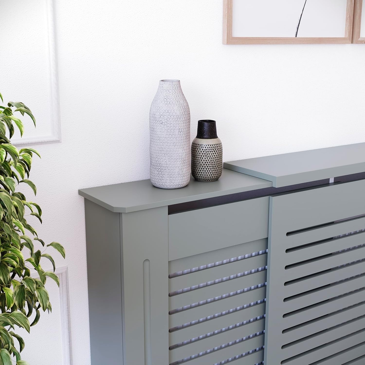 Adjustable Olive Grey Radiator Cover MDF Cabinet 195x80x16cm Modern Design