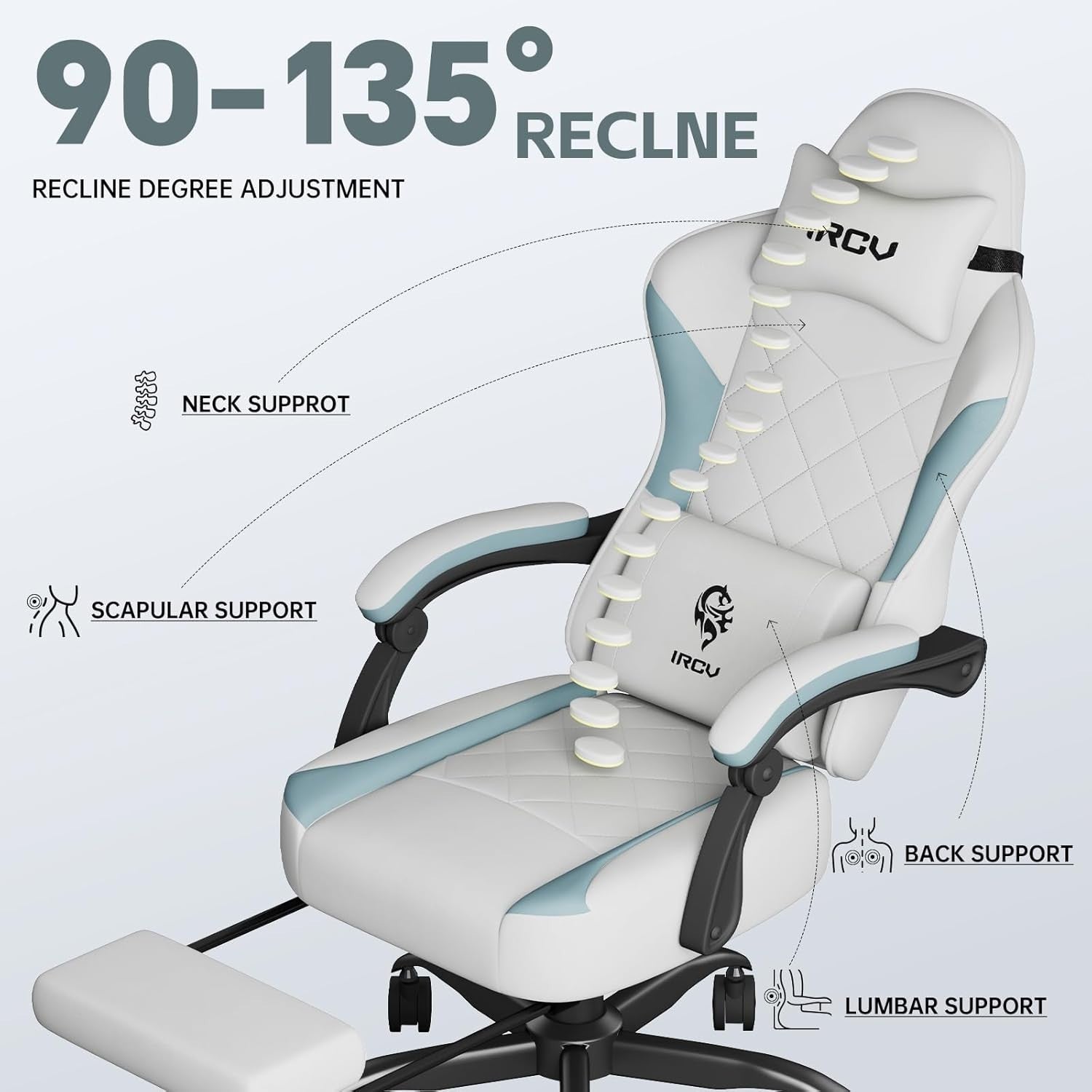 Gaming Chair Memory Foam Large Reclining Office Chair Ergonomic Footrest Grey