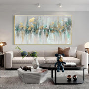 Large Gold Teal Abstract Canvas Wall Art 160x80cm Modern Decor