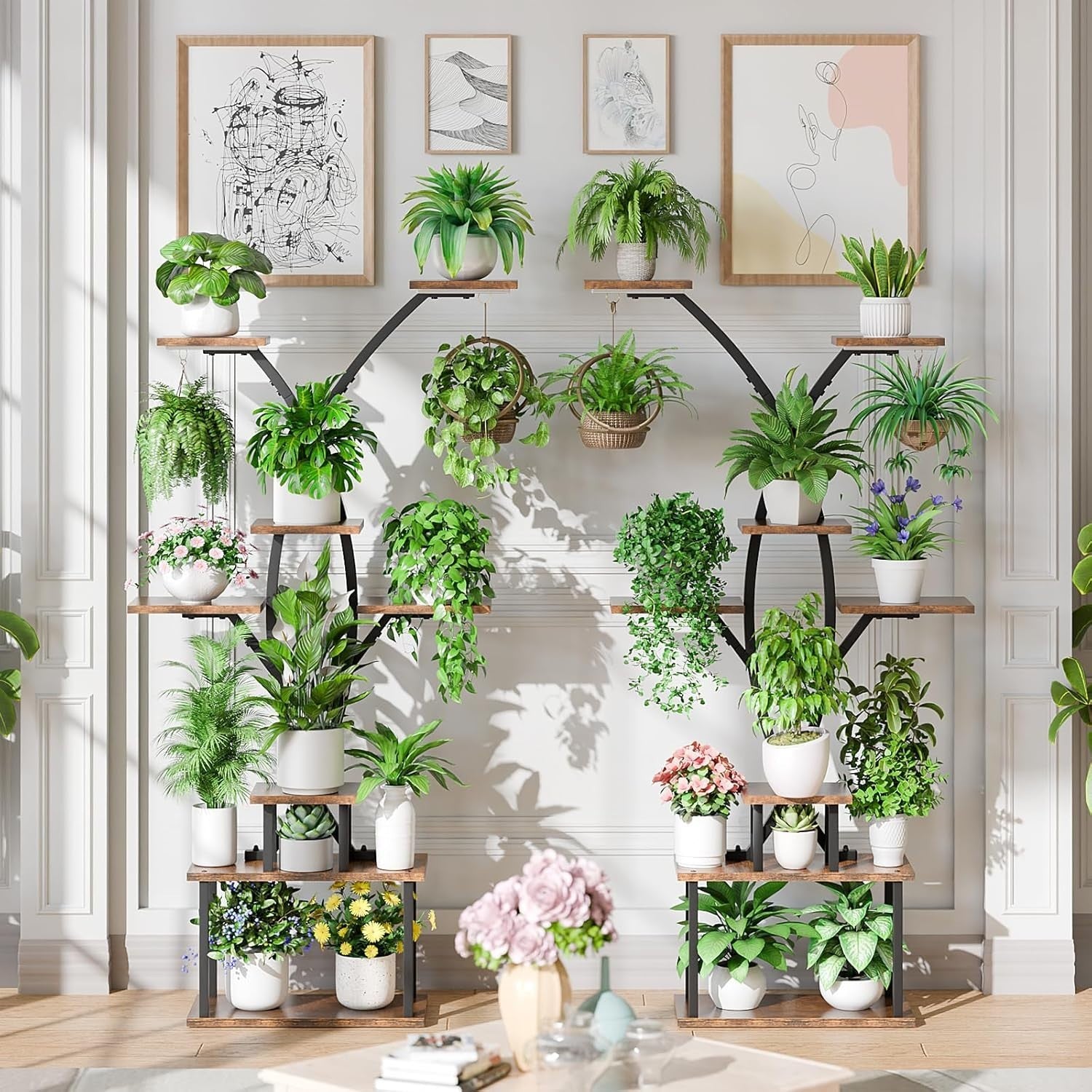 7-Tier Metal Plant Stand with Grow Lights, Tall Corner Shelf for Indoor Plants