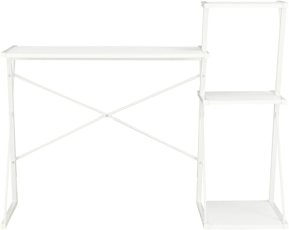 Z-Shaped Computer Desk with 3 Shelves 116x50x93cm White Home Office Workstation