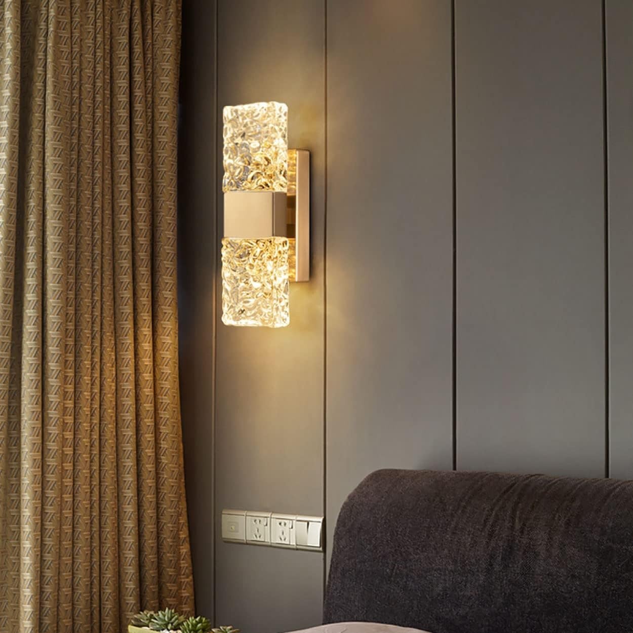 Golden LED Wall Light Fixture with Nordic Crystal, Energy Saving, Indoor