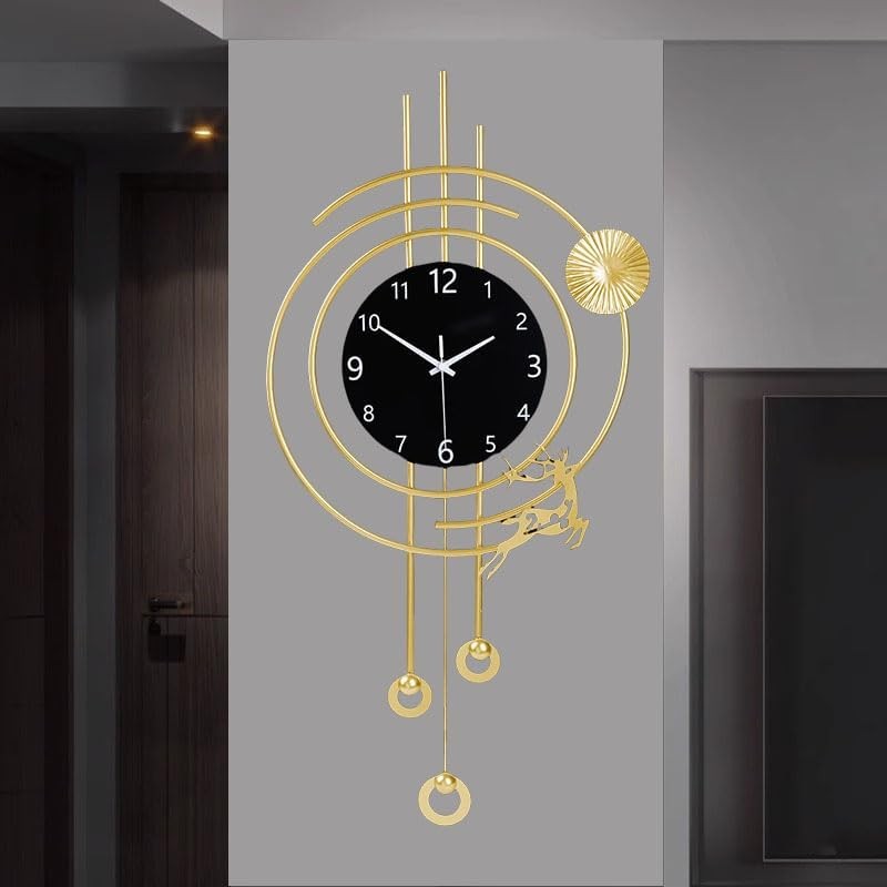 Luxury Gold Oversized Wall Clock Modern Silent Pendulum Design 31" Large Decor