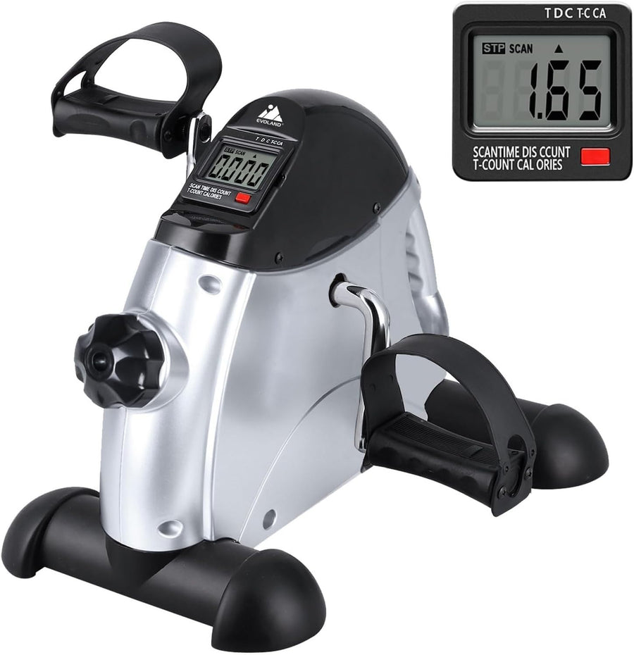 Compact Under Desk Pedal Exerciser Adjustable Resistance LCD Handle