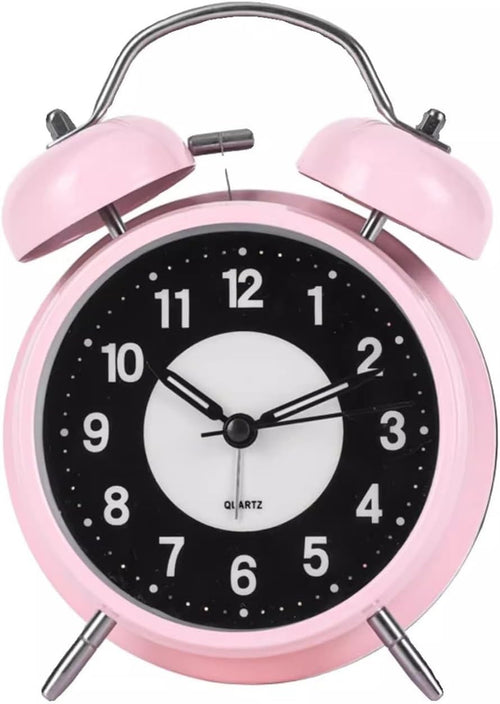 Retro Twin Bell Alarm Clock Loud Silent Non Ticking Metal