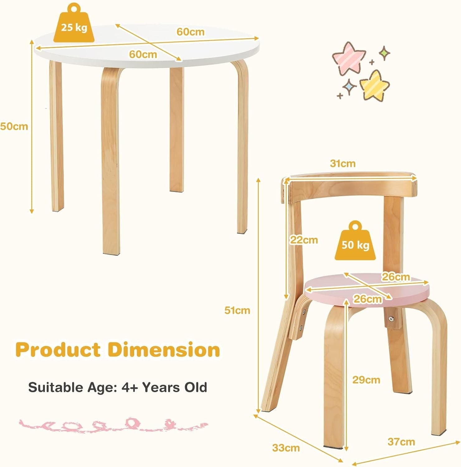 Kids 5-Piece Table & Chair Set, Wooden Activity Furniture for Play & Learning