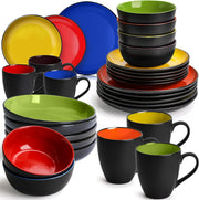 30pc Stoneware Dinner Set Mixed Colours Plates Bowls Mugs Service for 6