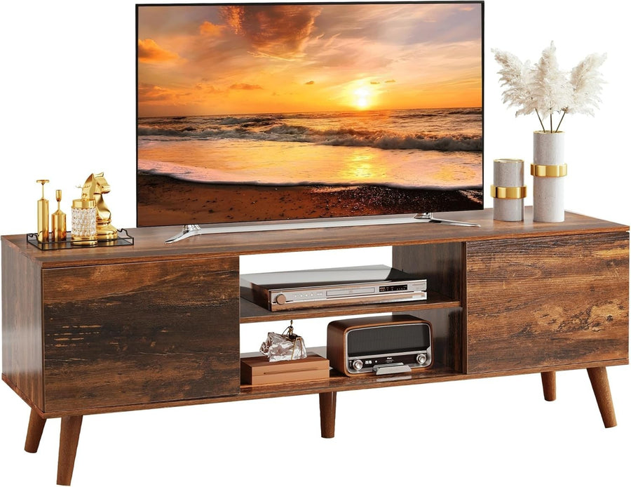 Rustic TV Stand Cabinet Unit for 60” TVs Storage Shelves Mid Century