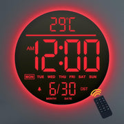 Red LED Digital Wall Clock 10 Inch Remote Control Night Light Display