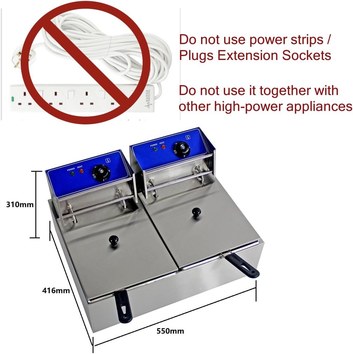 20L Double Deep Fat Fryer 5000W Commercial Stainless Steel Countertop