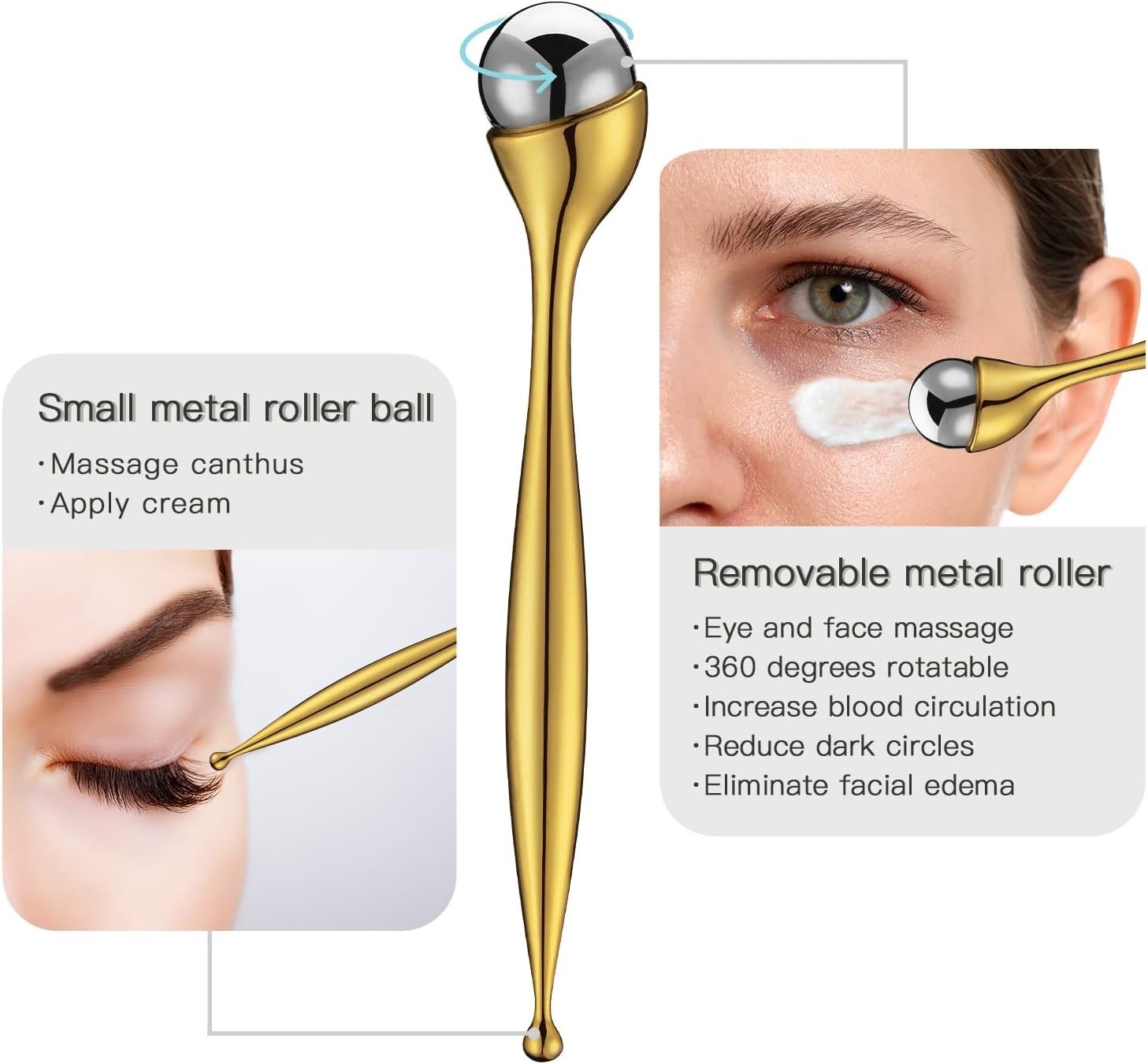 Metal Eye Cream Roller Wand Face Massager Puffiness