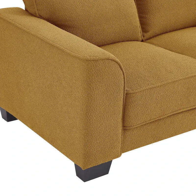 Mustard Boucle 2 Seater Sofa Deep Cushions Compact Modern UK Living Room