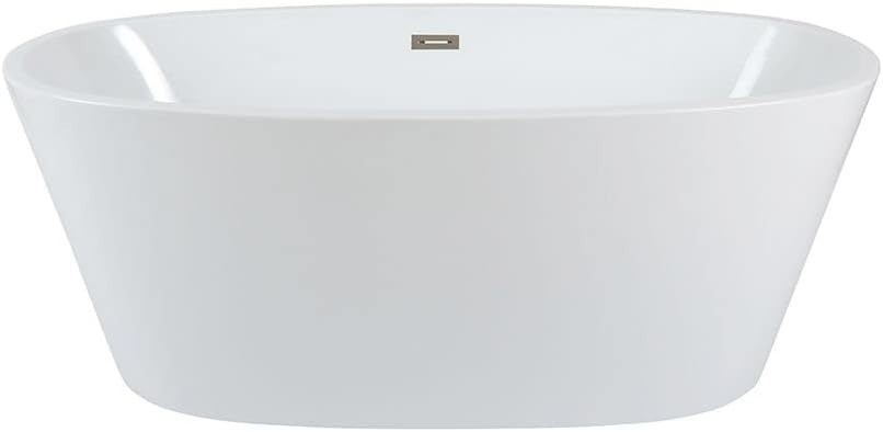 White Double Ended Freestanding Oval Bath 1595x740mm Nickel Overflow