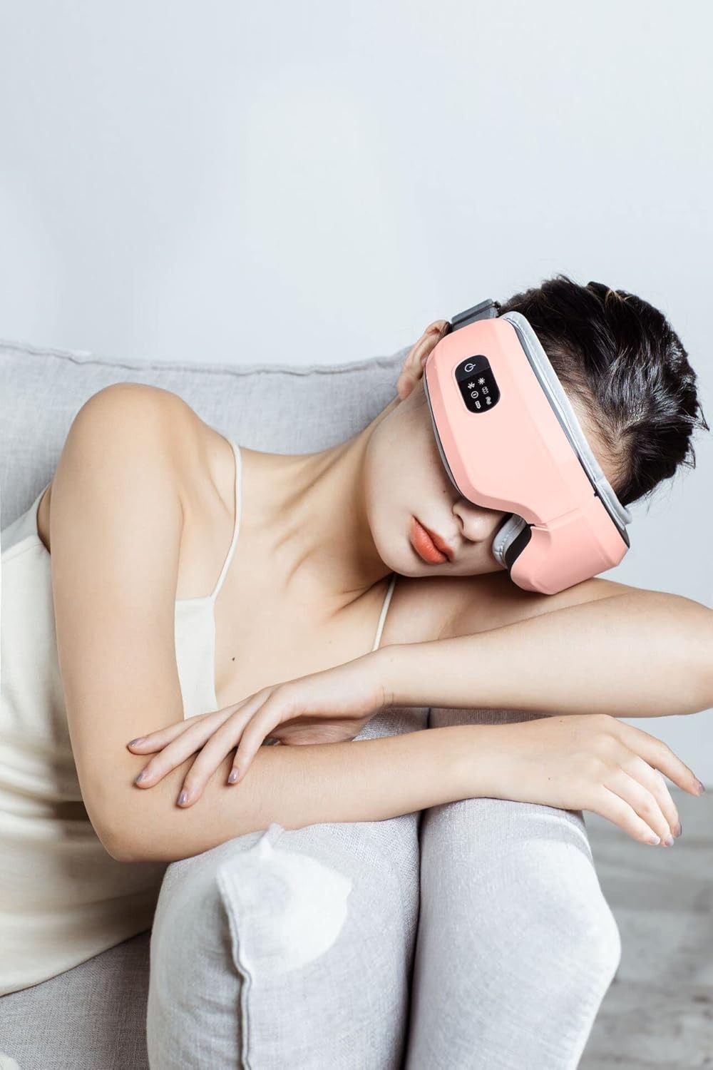 Heated Eye Massager Airbag Kneading Vibration Bluetooth Mask Pink