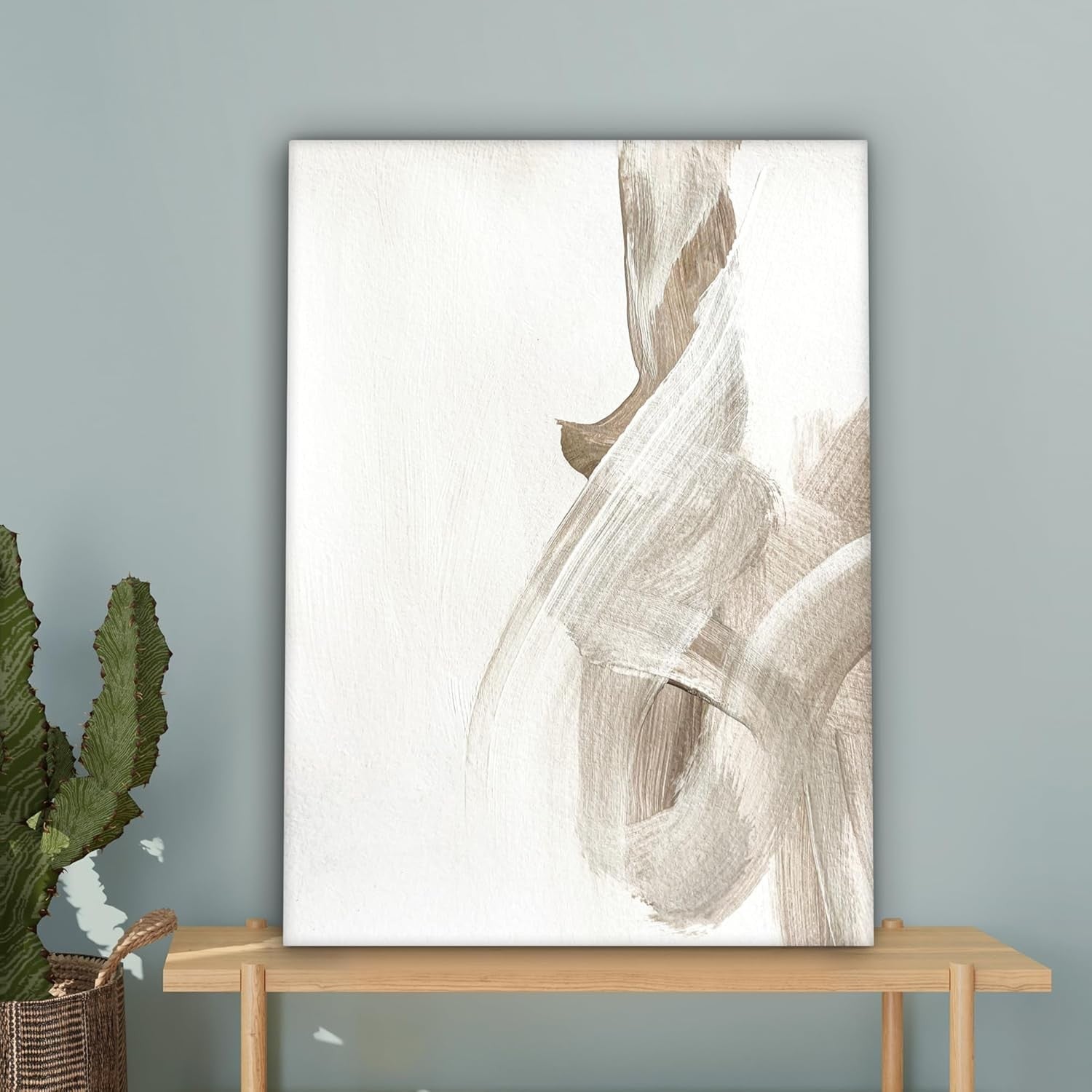 Beige Abstract Canvas Wall Art 50x70cm Framed Neutral