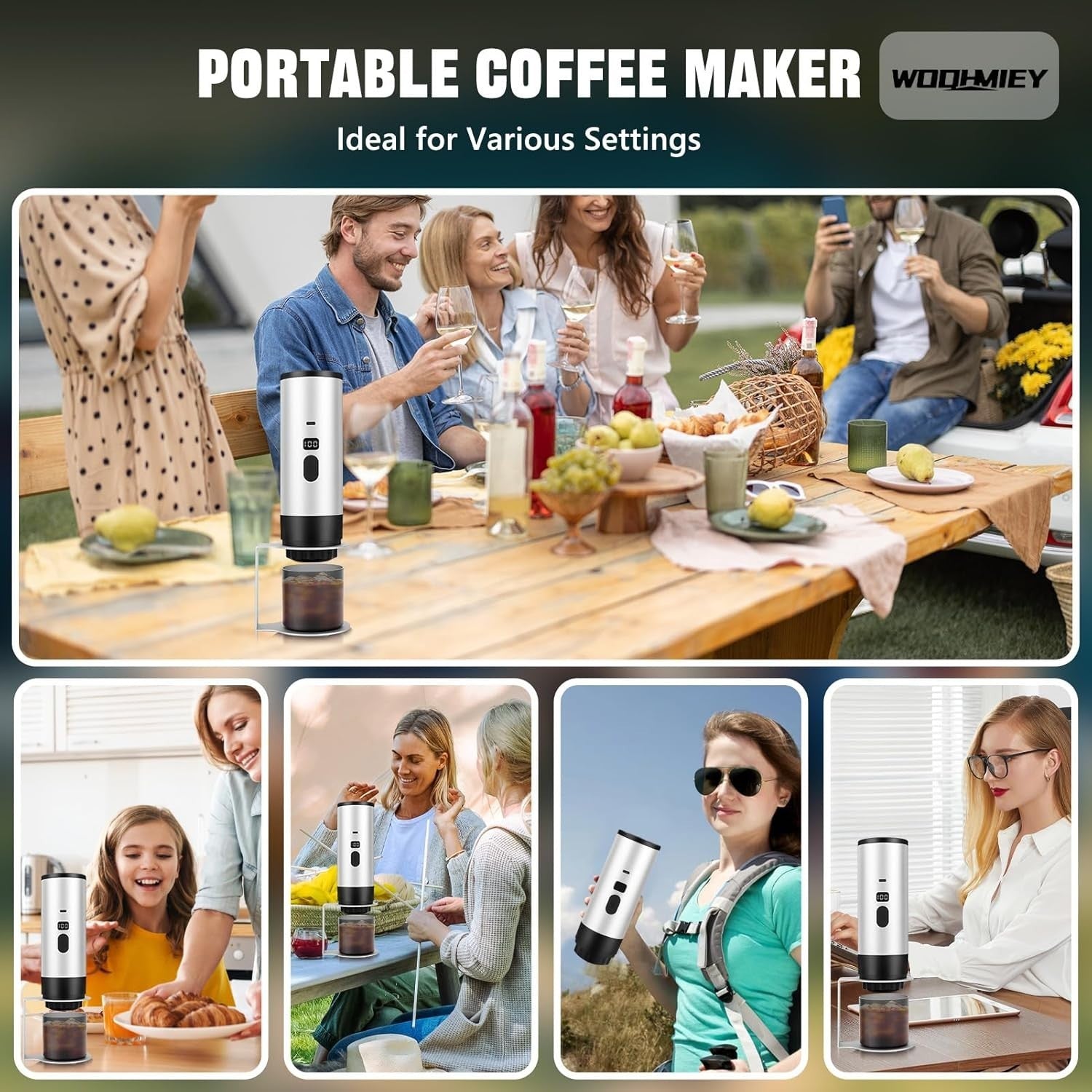 Portable Self-Heating Espresso Maker 15Bar Travel Capsule & Ground Coffee