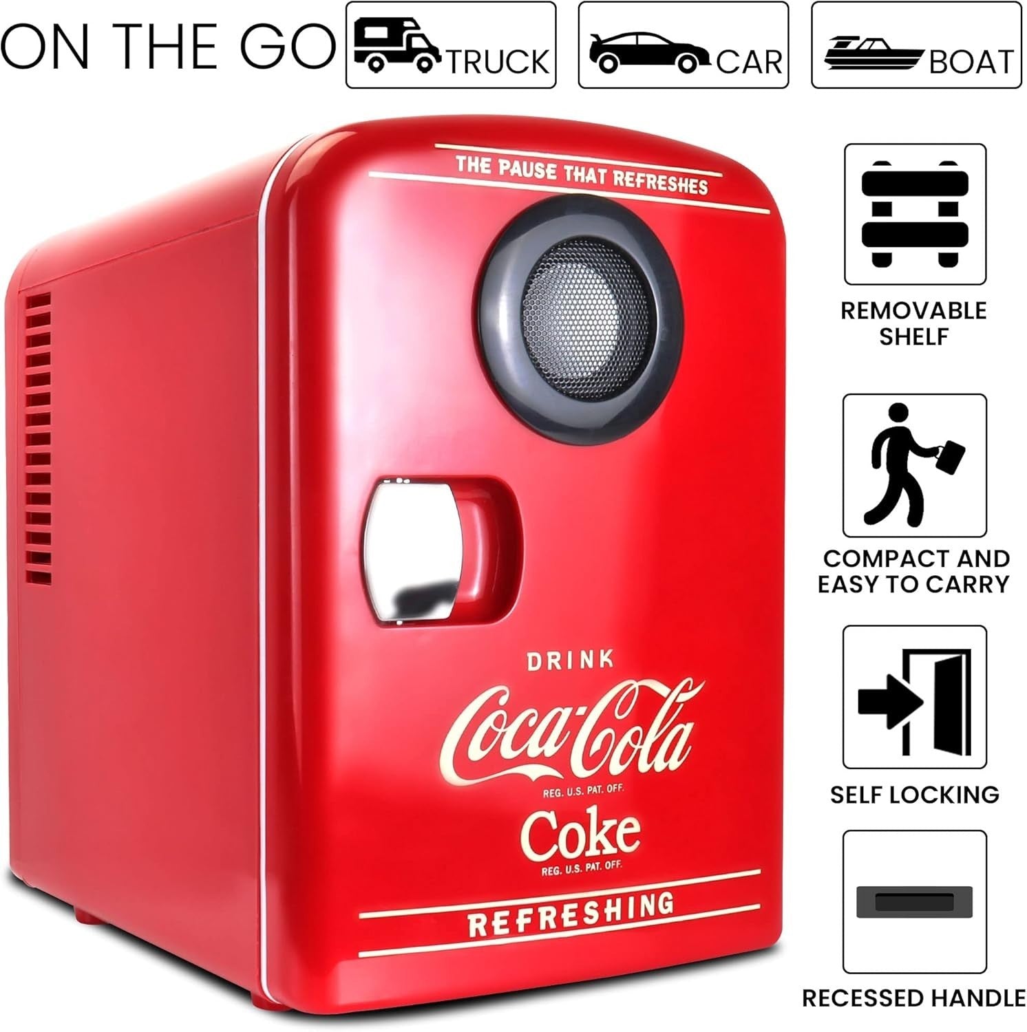 4L Mini Fridge Portable Cooler & Warmer Retro Bluetooth Speaker Red