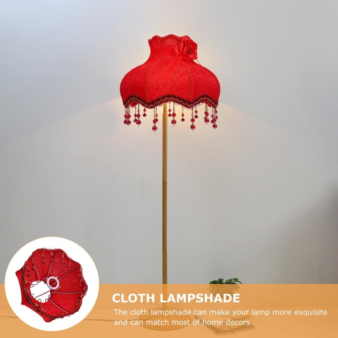 Vintage Red Lace Lampshade Fabric Beaded Table Floor Lamp Shade E27