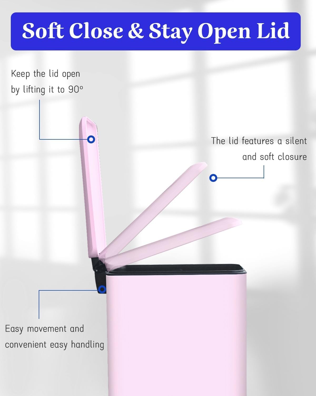 10L Pink Stainless Steel Pedal Bin Slim Bathroom Soft Close Lid
