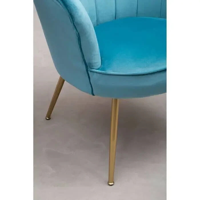 Aqua Velvet Scalloped Chair Gold Legs Accent Armchair for Modern Interiors