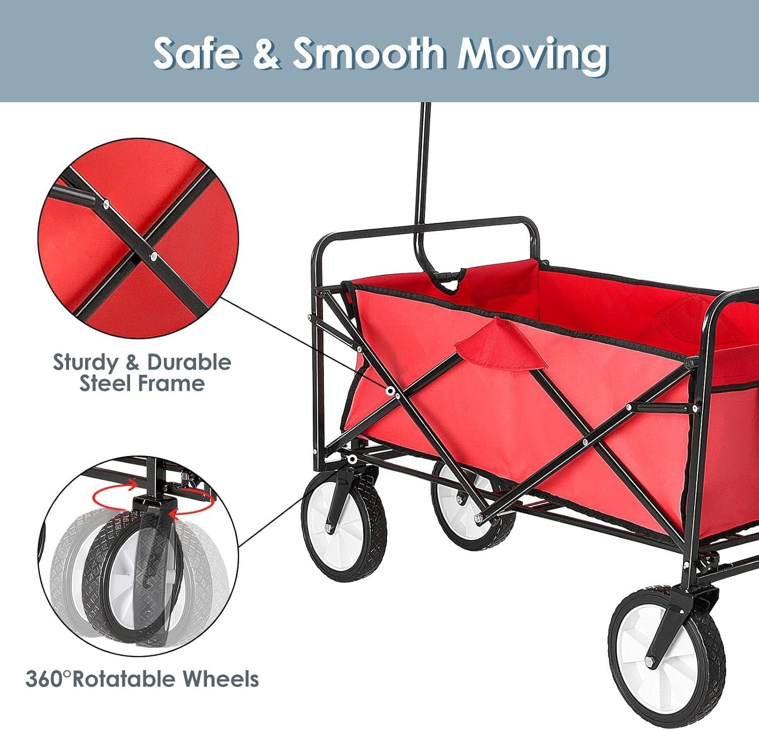 Red Folding Camping Wagon Heavy Duty Collapsible Garden Beach Cart w/ Side