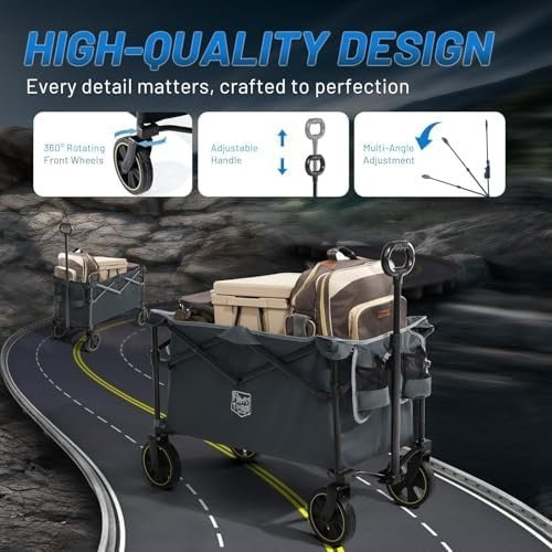 200L Folding Camping Trolley Wagon Heavy Duty Wheels Adjustable Handle