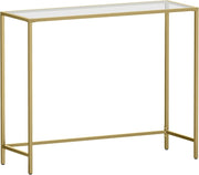 Gold Console Table Tempered Glass Top | Slim 100x35.5x80cm Metal Frame Hallway