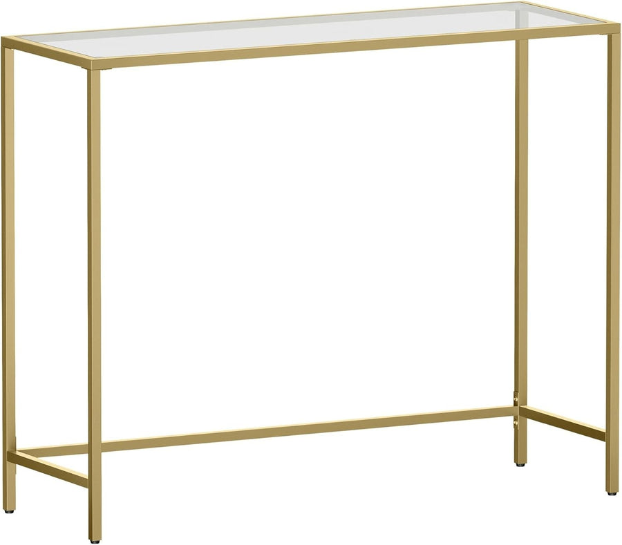 Gold Console Table Tempered Glass Top | Slim 100x35.5x80cm Metal Frame Hallway
