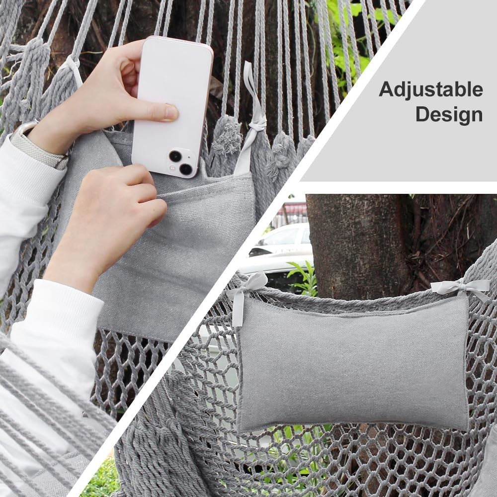 Grey Hammock Chair with Breathable Cotton Mesh – Indoor Outdoor Swing Seat