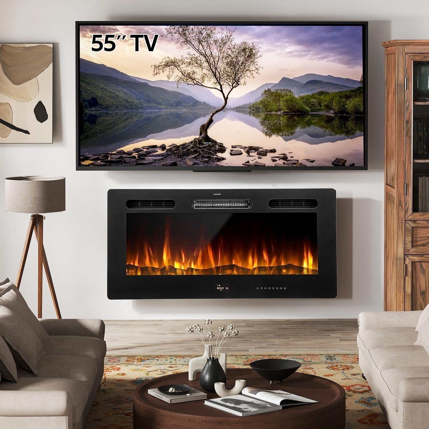 102cm Electric Wall Mounted Fireplace Insert with 10 LED Flames & Remote